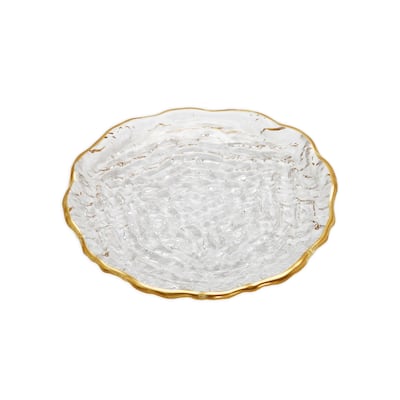 Set of 4 Glass 6" Dessert Plates with Gold Trim - 6.5"