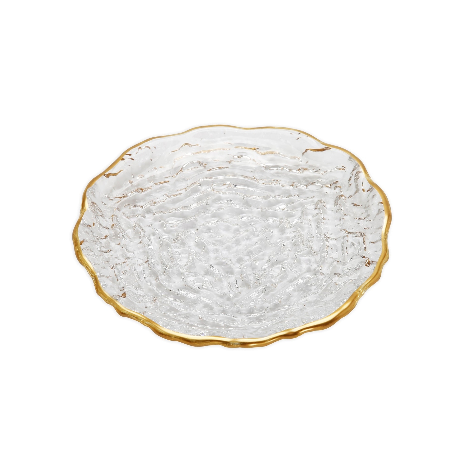Set of 4 Glass 6" Dessert Plates with Gold Trim - 6.5"