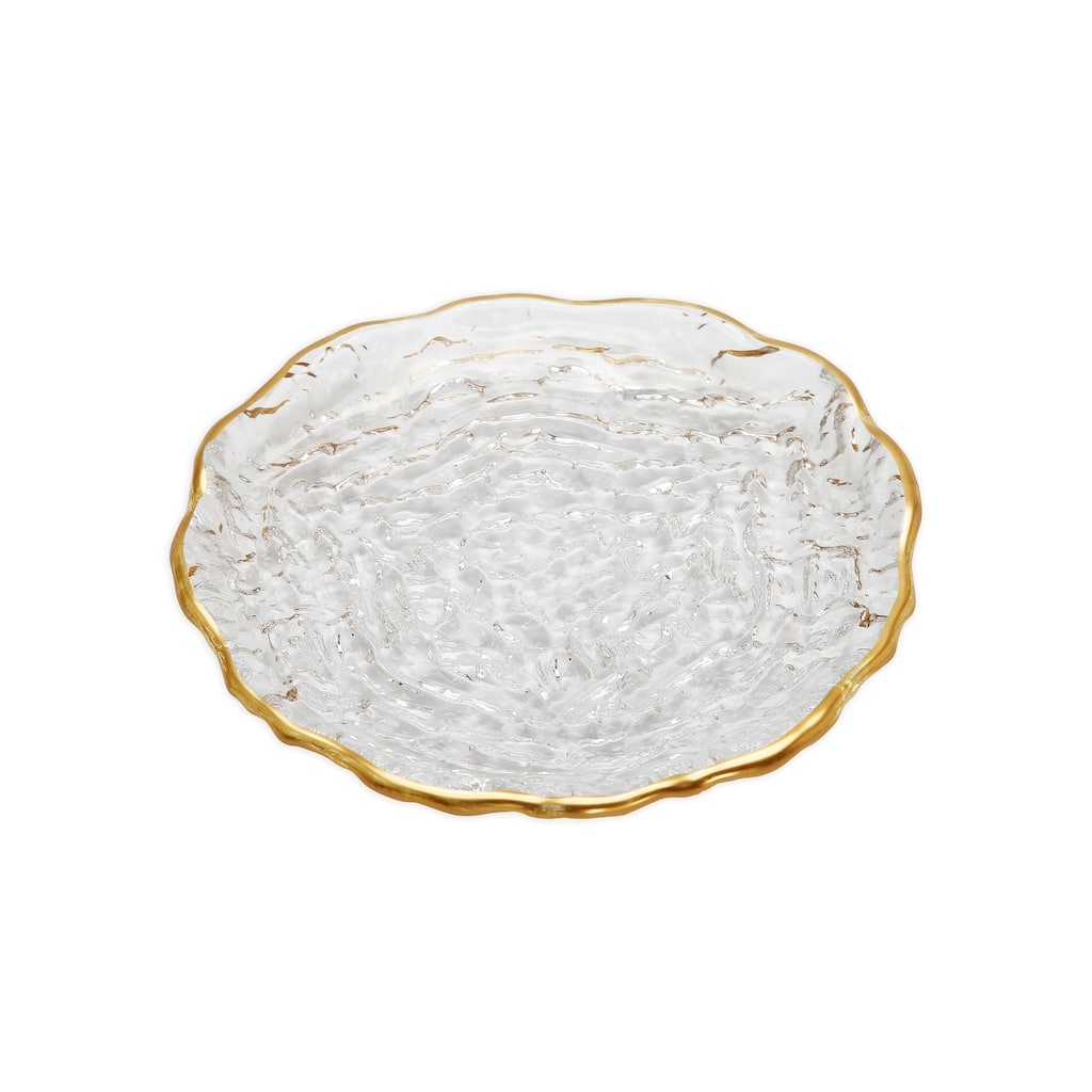 Set of 4 Glass 6" Dessert Plates with Gold Trim - 6.5"