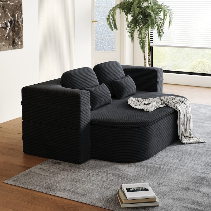 75''2-in-1 Foldable Sofa,Convertible Sleeper Foam Sofa Bed with Multi Functional Blanket, Corduroy Floor folding sofa bed - Black