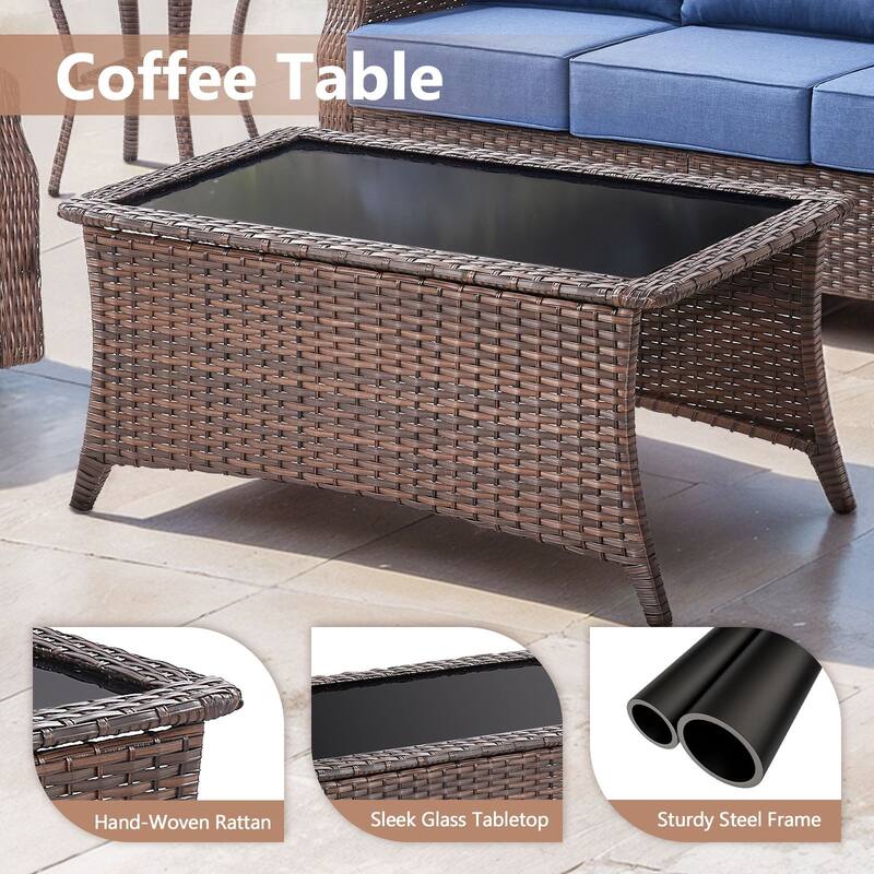 Artisan 8-Piece Patio Brown Wicker Sofa Conversation Set with 6-Inch Thick Cushions
