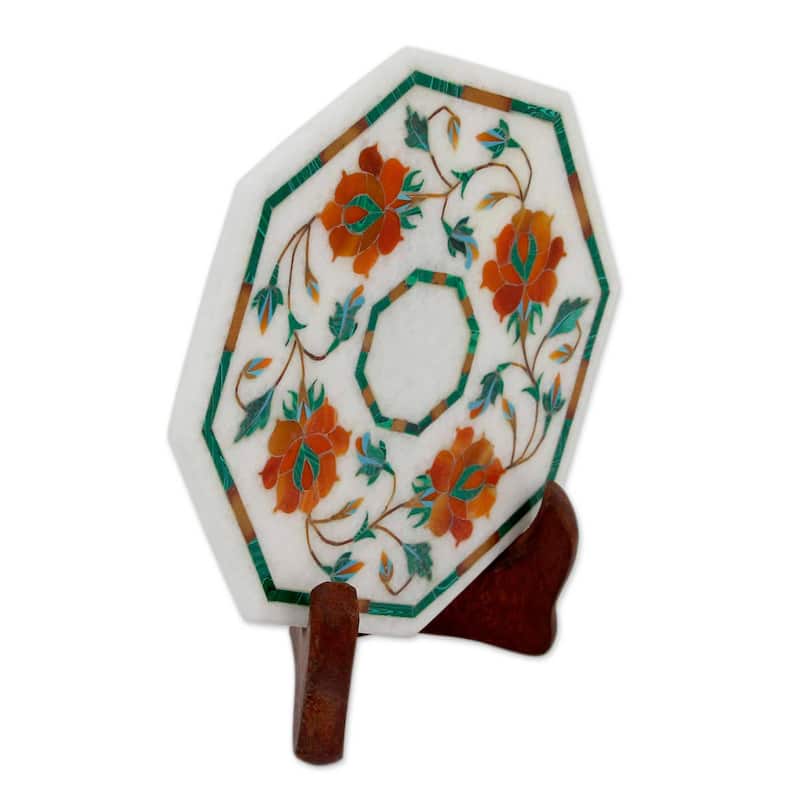 NOVICA Handmade Bright Carousel Marble Inlay Decorative Plate
