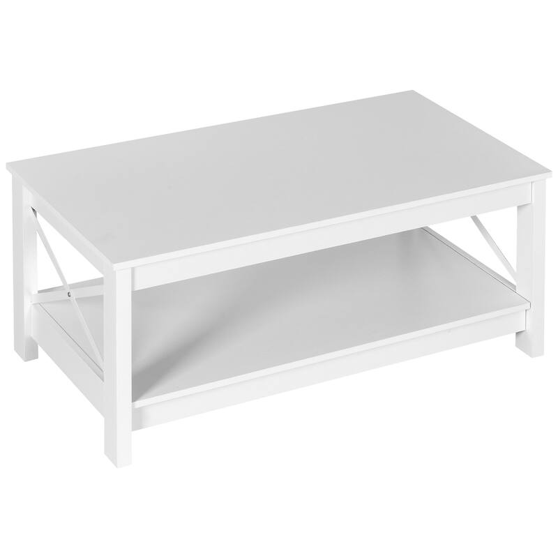 Farmhouse Wood Accent Coffee Table with Large Storage Shelf