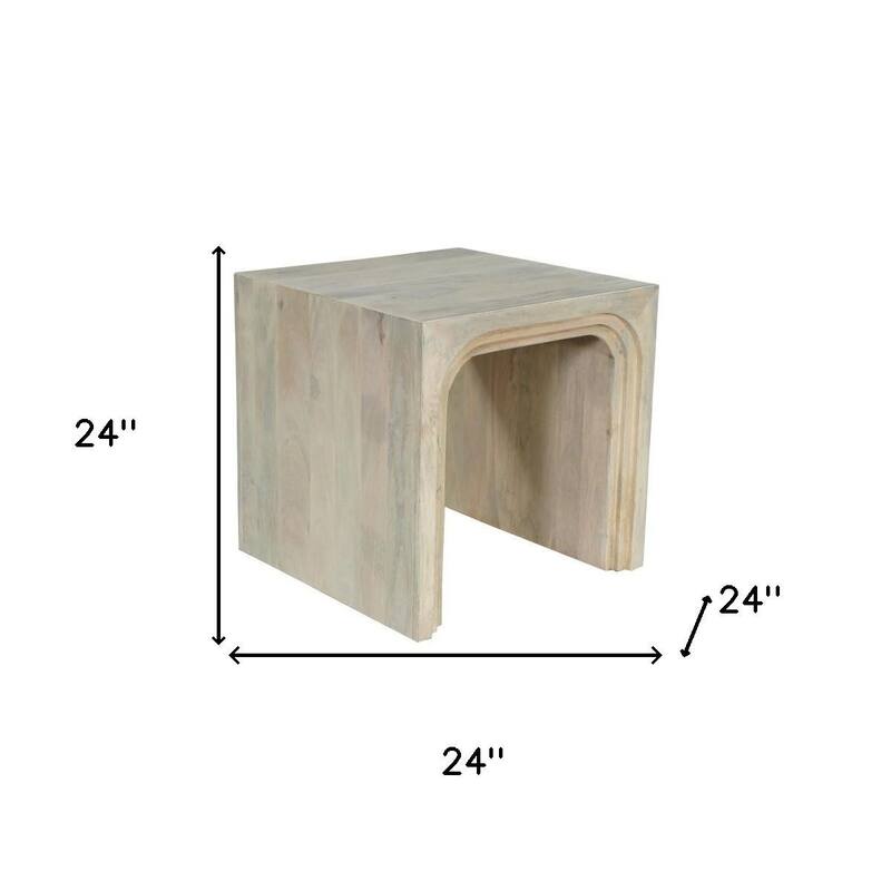HomeRoots 24" White Solid Wood Square Sled End Table - 24.00 in. x 24.00 in. x 24.00 in.