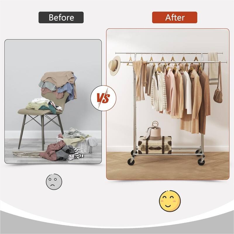 Heavy Duty Clothes Rack with Shelf and Hooks - 22"D x 66.56"W x 62.6"H