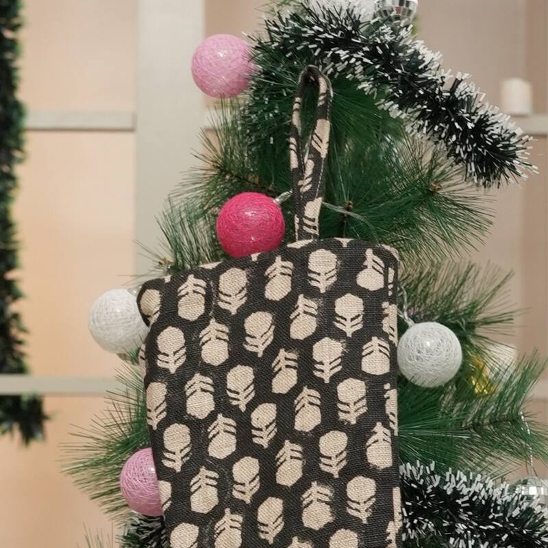 Fabdivine Linen or Cotton Hand Block Home Decorative Christmas Stockings - 16"X6.5"