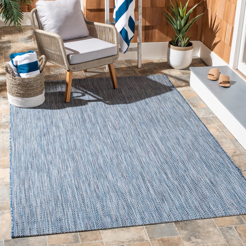 SAFAVIEH Courtyard Carolann Indoor/ Outdoor Waterproof Patio Backyard Rug - 8' x 10' - Navy/Grey