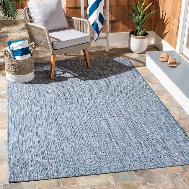 SAFAVIEH Courtyard Carolann Indoor/ Outdoor Waterproof Patio Backyard Rug - 10' Square - Navy/Grey
