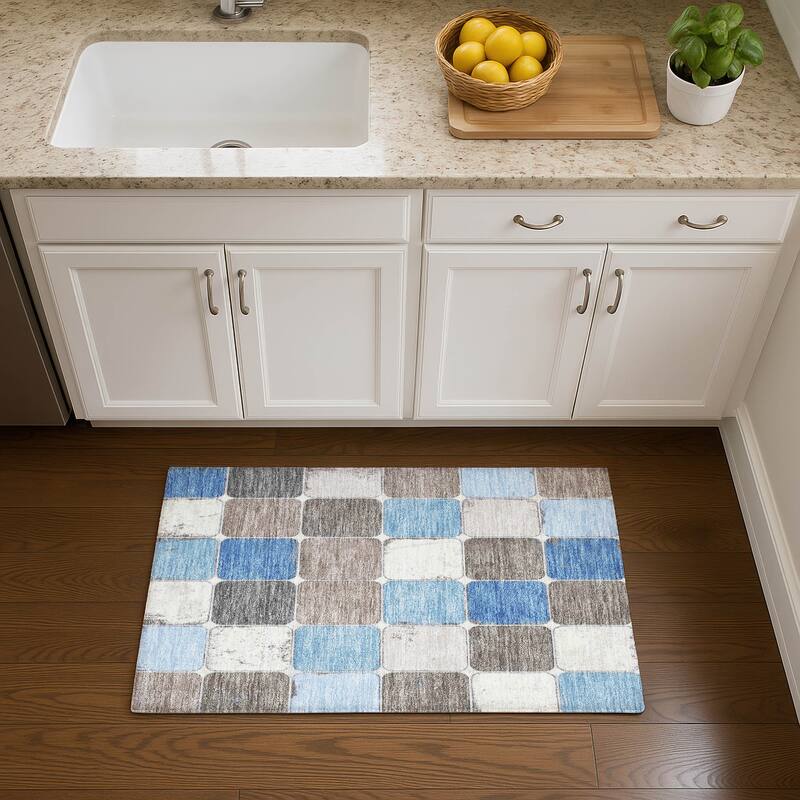 Premium Washable Super Soft Modern Blocks Mayfield Rug - Blue - 1'8" x 2'6"