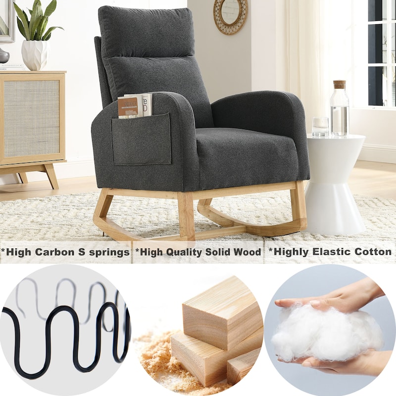 27.6"W Modern Accent High Backrest Living Room Lounge Arm Rocking Chair, Two Side Pocket