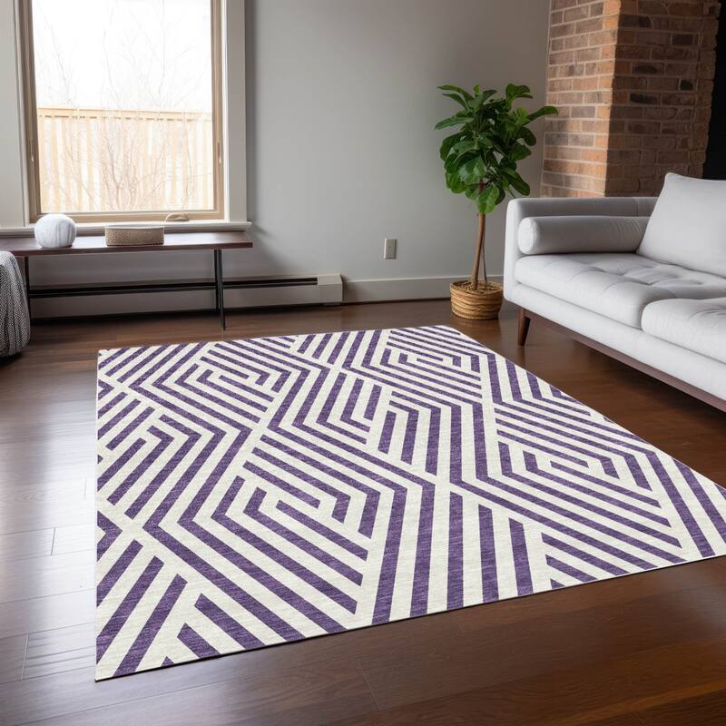Baso Sleek Geometric Weather Resistant Blended Style Outdoor Rug