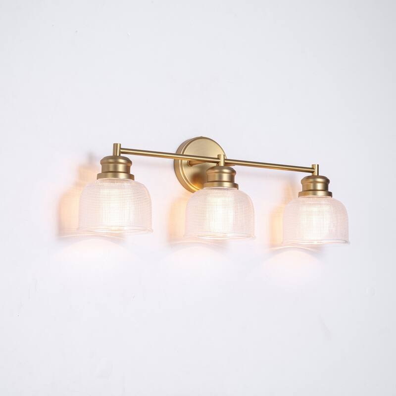 3-Light Modern Linear Bowl Dome Grid Glass Bathroom Vanity Light/ Black, Chrome, Brass Wall Lighting - Gold