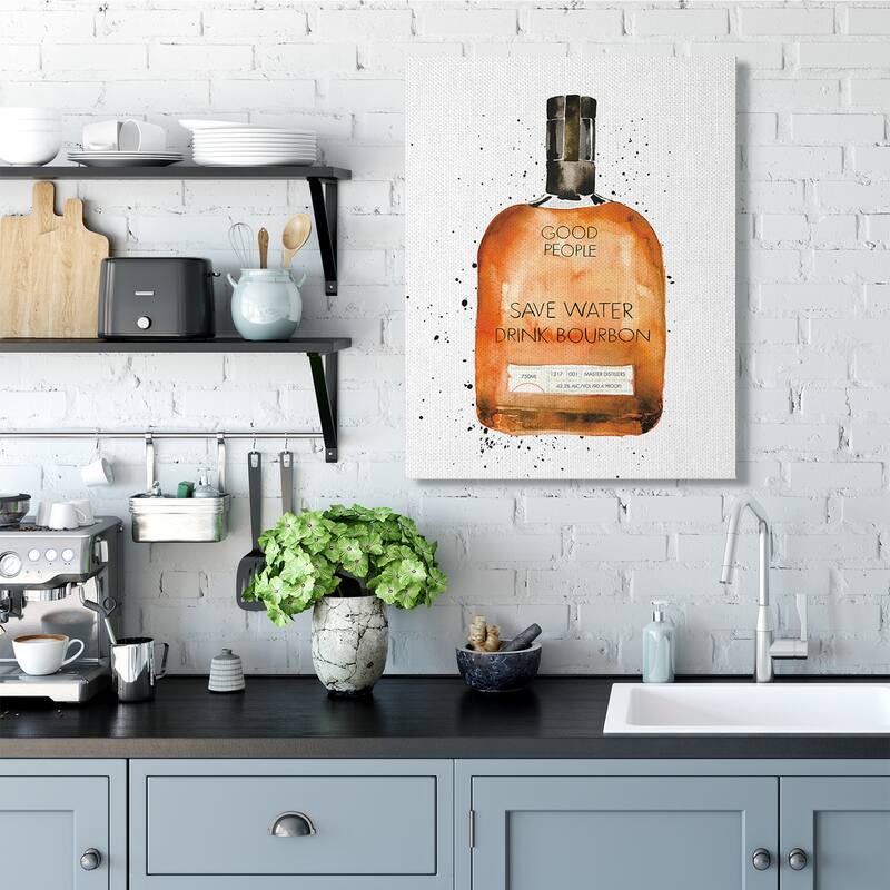 Stupell Save Water Drink Bourbon Quote Common Liquor Bottle Canvas Wall Art