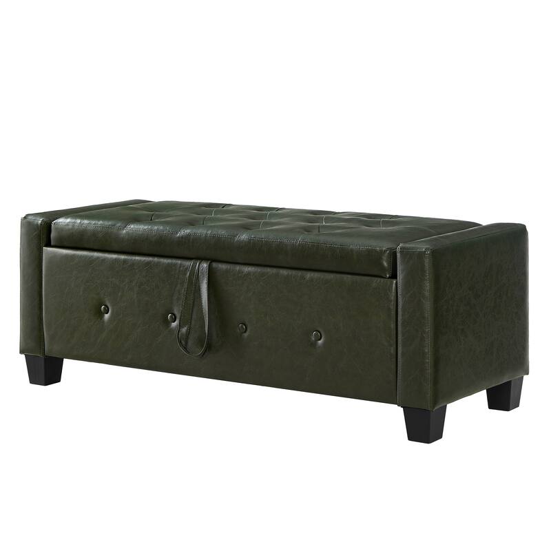 Tufted Faux Leather Storage Ottoman Bench for Bedroom, Living Room & Hallway, 48" Multifunctional Upholstered End of Bed Bench
