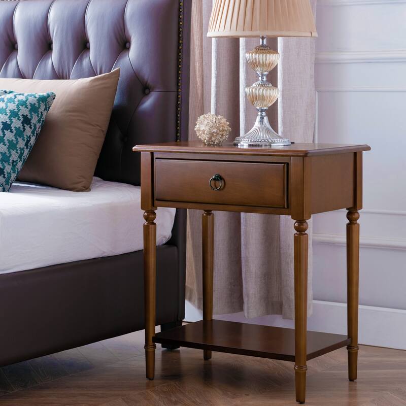 Coastal Charging Nightstand Side Table One Drawer - Brown