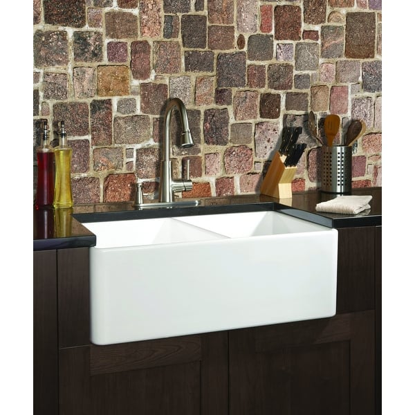 slide 2 of 5, Fine Fixtures Fireclay Apron 32.5-inch White Double Kitchen Sink