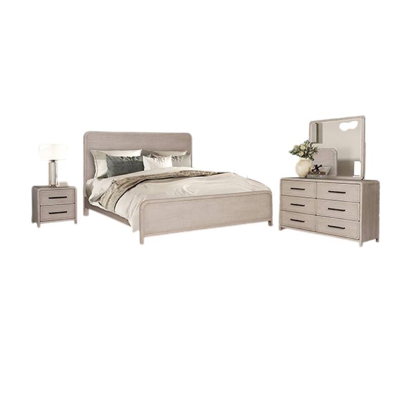 Giva 5pc Queen Bedroom Set, 2 Nightstands, Mirror, Natural Oak Beige