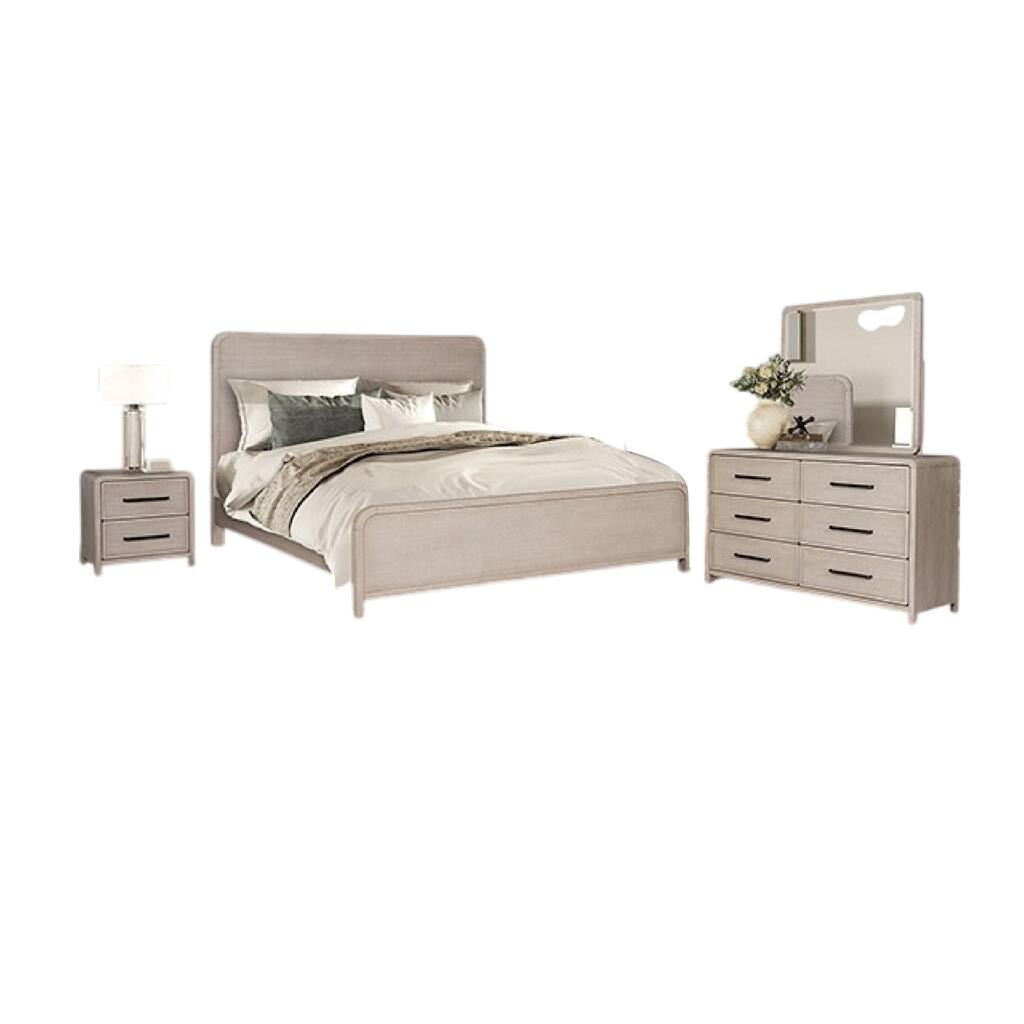 Giva 5pc Queen Bedroom Set, 2 Nightstands, Mirror, Natural Oak Beige