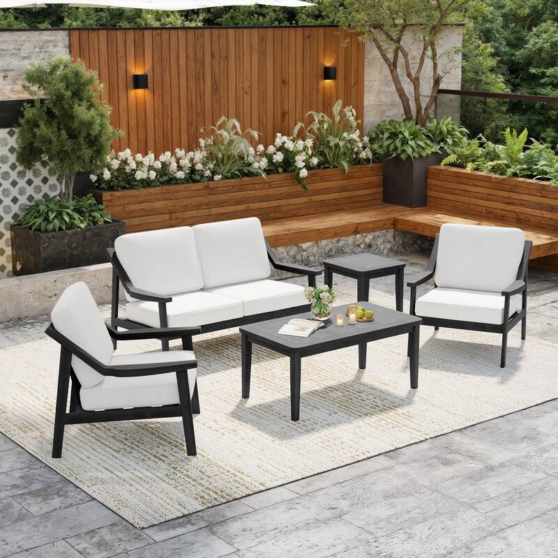 5-Piece Outdoor Sectional Wood Conversation Set with Table