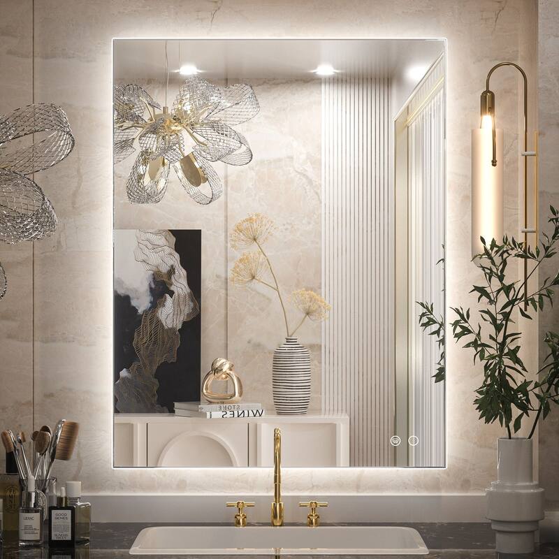 KEONJINN LED Backlit Bathroom Vanity Wall Mirror, Anti-Fog and Dimmable - 36x28