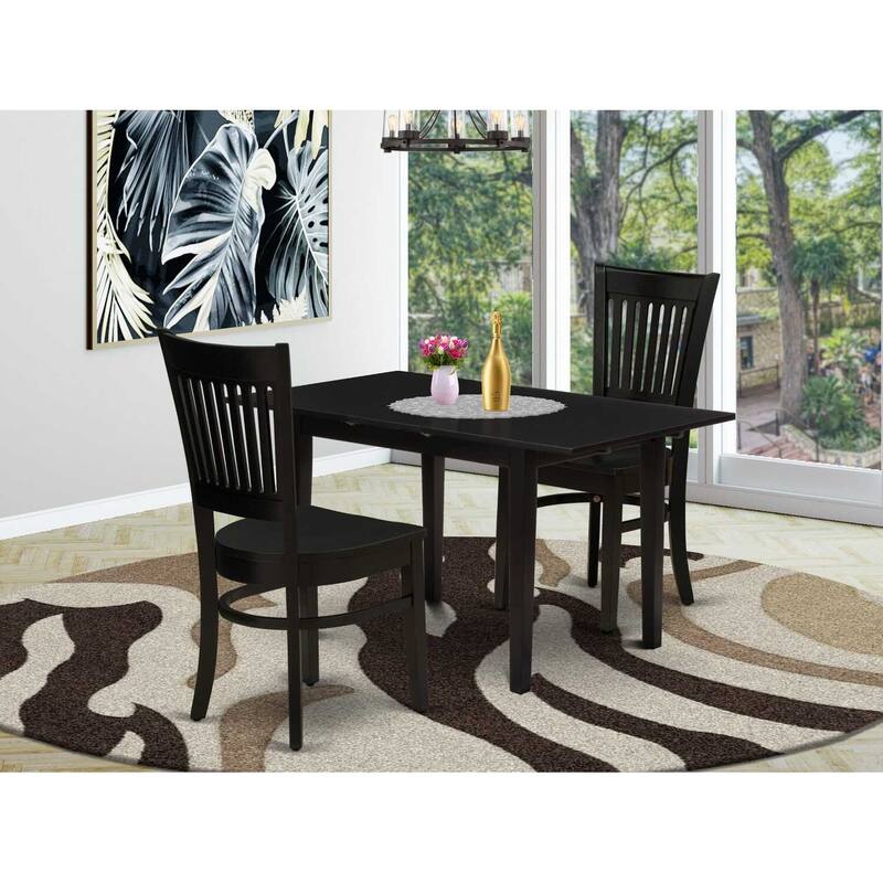 HomeStock 3-Pc Black Finish Rectangular Solid Wood Top With Butterfly Leaf Dining Table Set