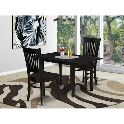 HomeStock 3-Pc Black Finish Rectangular Solid Wood Top With Butterfly Leaf Dining Table Set