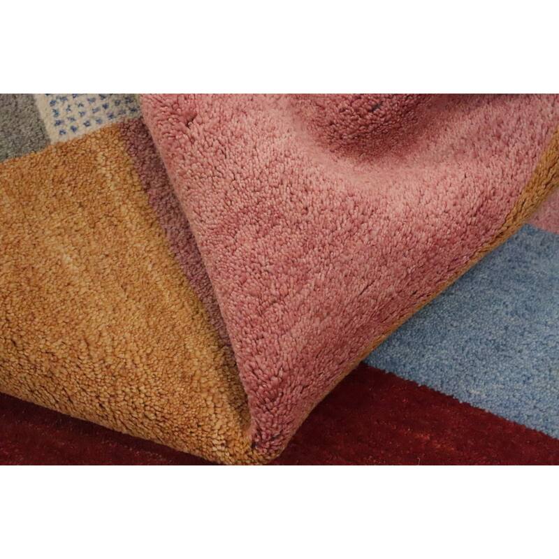 Hand Knotted Oriental 100% Wool Carpet Modern Stripe Multi-Colored Gabbeh Area Rug - 9' 7'' X 6' 5''