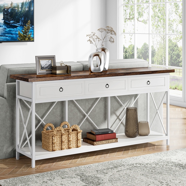70.8 Console Table Farmhouse Entryway Table with 3 Drawers On Sale Bed Bath Beyond 37355690
