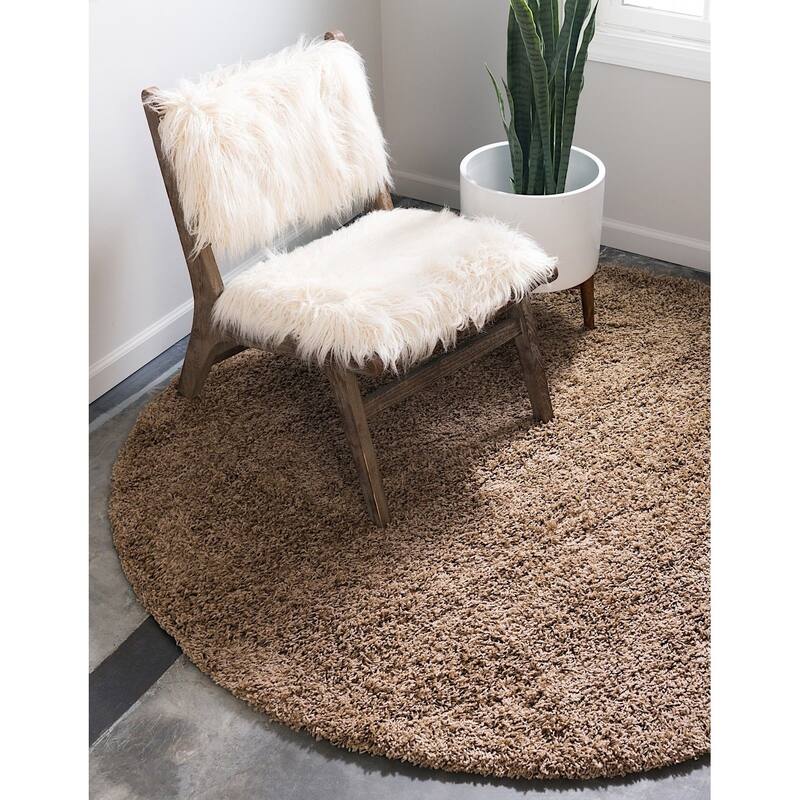 Shag Laurian Collection Area Rug - 5' Round - Sandy Brown