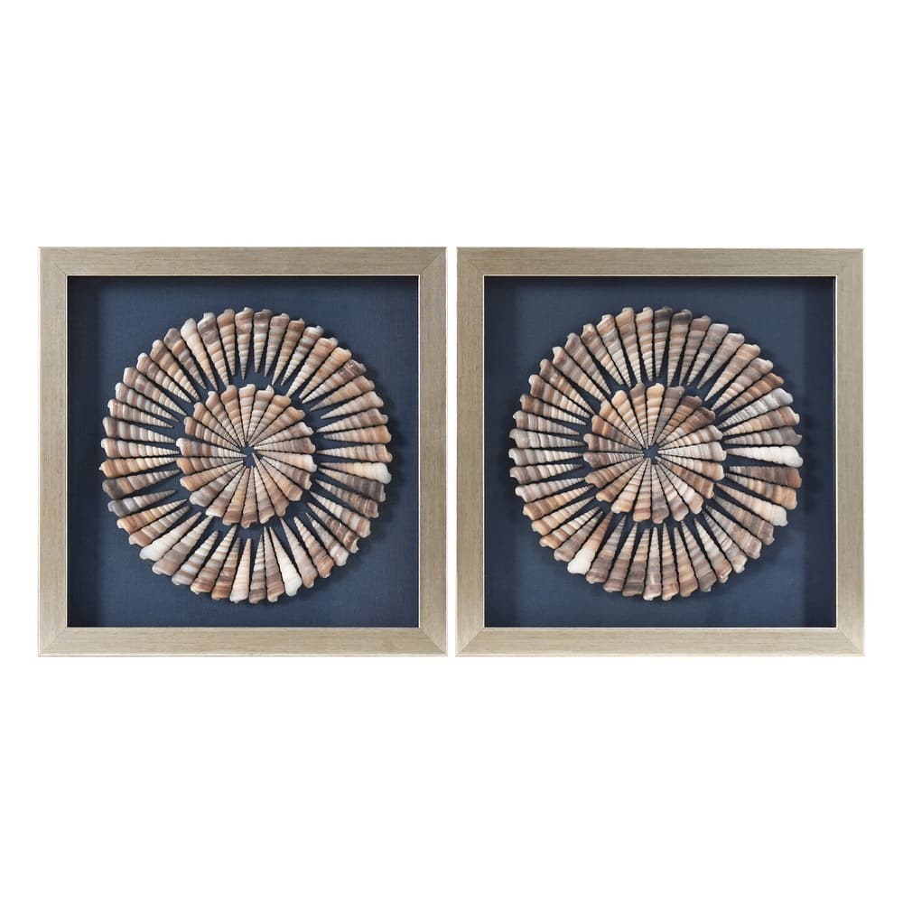 American Art Decor 2-Piece Coastal Seashell & Sea Glass Shadowbox Framed Wall Art Set