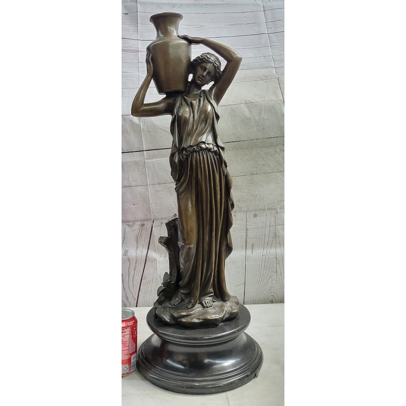 Female Water Bearer Greek Roman Woman Carrying Jug Bronze Sculpture Statue Decor