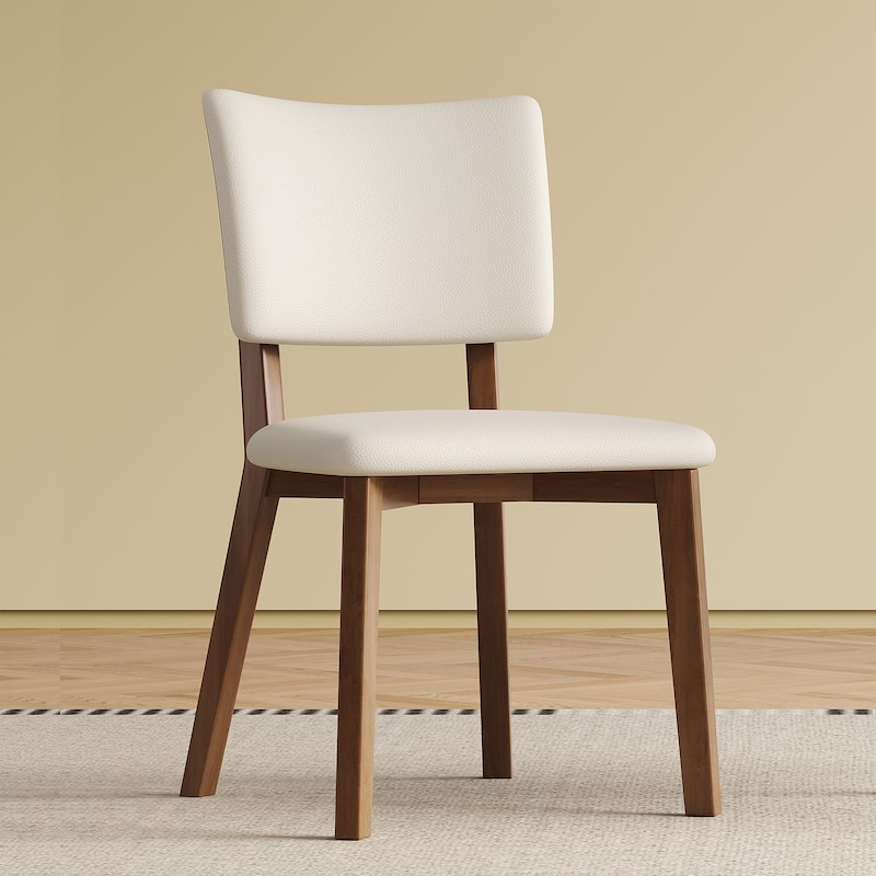 PU Leather Upholstered Dining Chairs Set of 2, Kitchen Side Chairs with Curved Backrest, Accent Chair with Solid Wood Legs