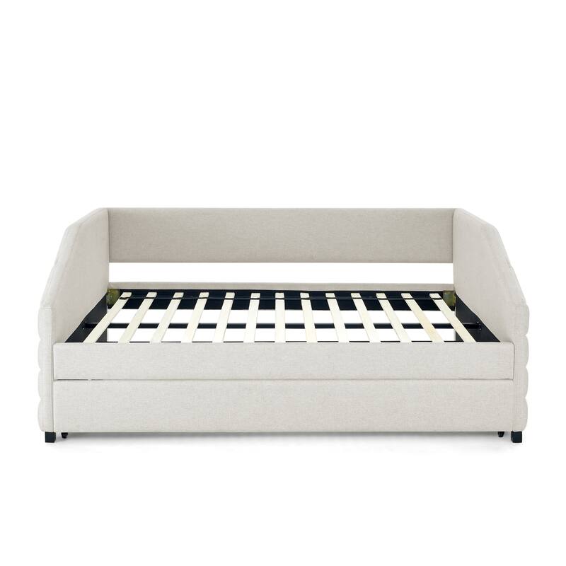 Daybed With Trundle Upholstered Tufted Sofa Bed, Linen Fabric