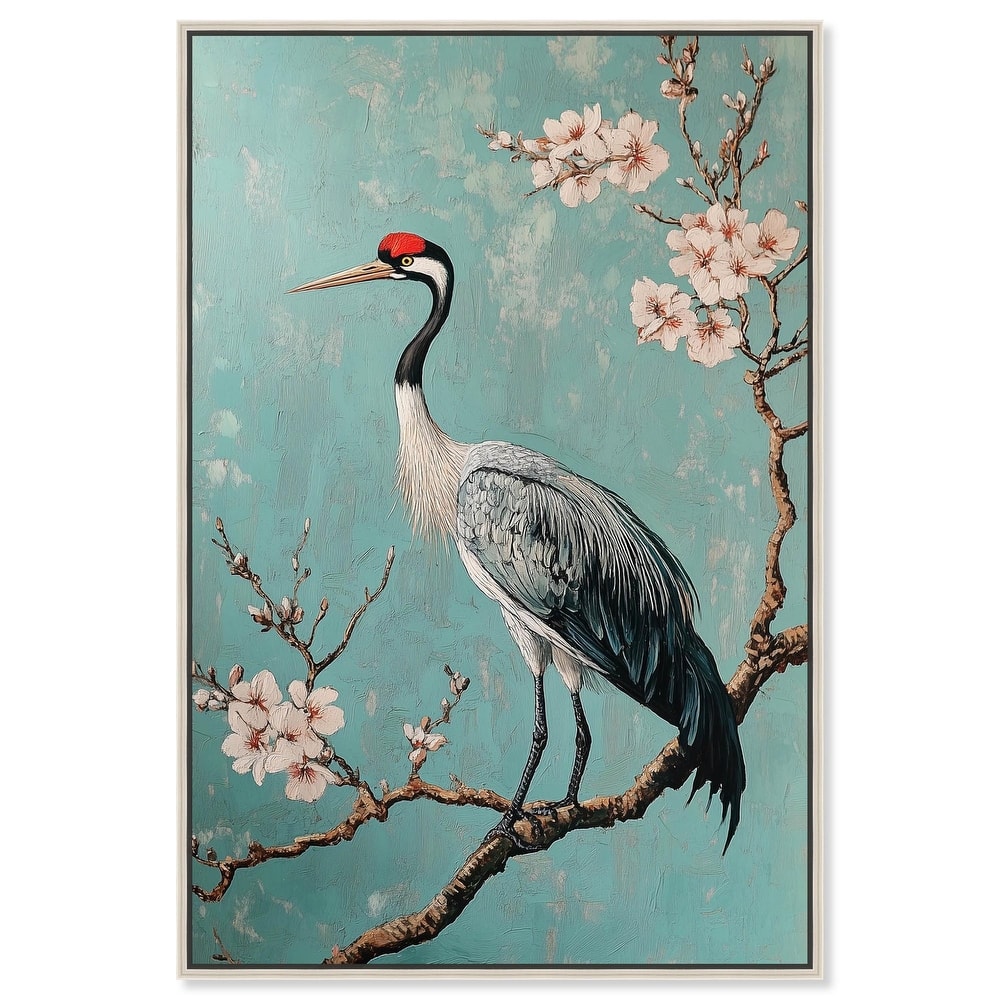 Crane in Blossom Canvas by Art Remedy