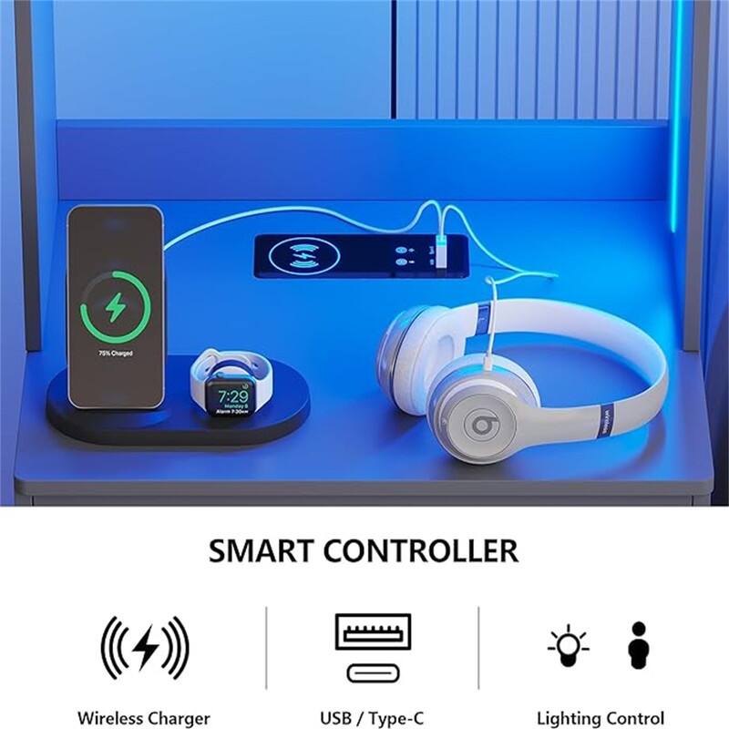 Nightstand with Smart LED Night Stand with Bookshelf