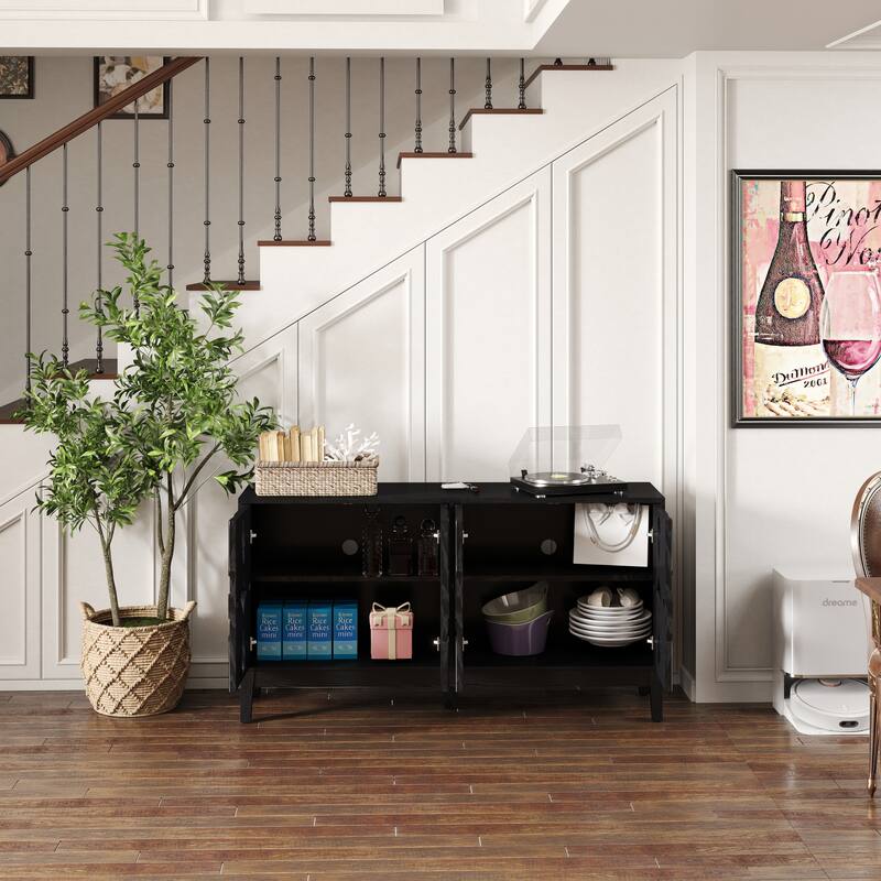 60.5" mid-century sideboard with 4 doors, adjustable shelves, perfect for multi-room storage and use.