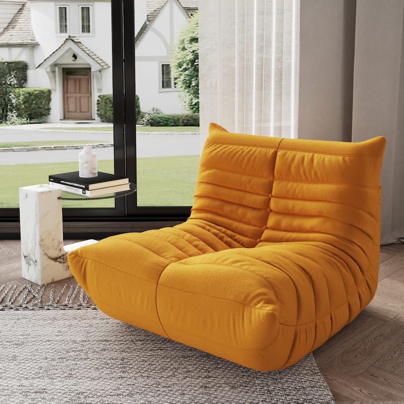 Single Lazy Sofa Teddy Fabric Soft Sponge Lounger Bean Bag Chair - Yellow