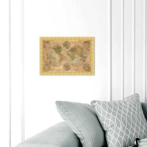 Oliver Gal 'Hemispheres Map 1891' Maps and Flags Wall Art Framed Print World Maps - Brown, White