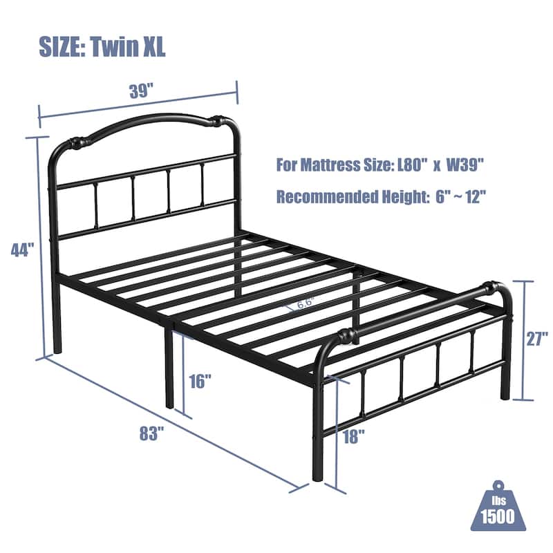 Heavy-duty Anti-Wobble 18 Inch Bed Frame With Wavy Art Headboard, Easy Assembly