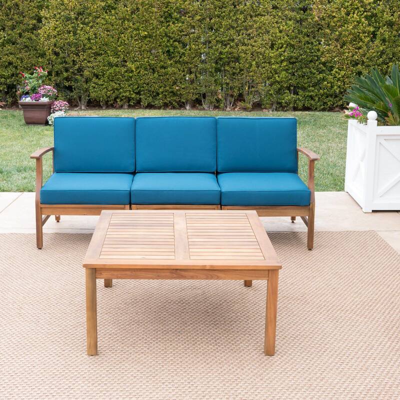 Perla Outdoor Acacia 4-pc. Cushioned Sofa and Table Set by Christopher Knight Home