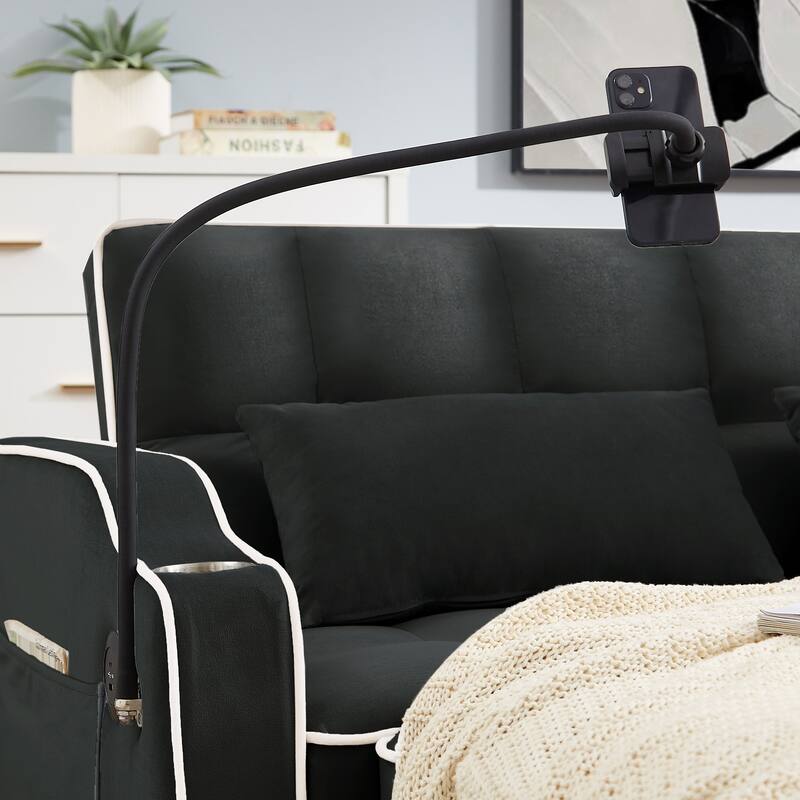 Modern Sofa Velvet Pull-out Bed, Adjustable Back and with USB port