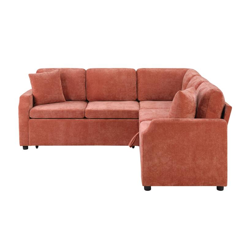 L-Shaped Sectional Upholstered Sleeper Sofa Convertible Pull-out Sofa Bed with Hidden Storage Space, Chenille Fabric