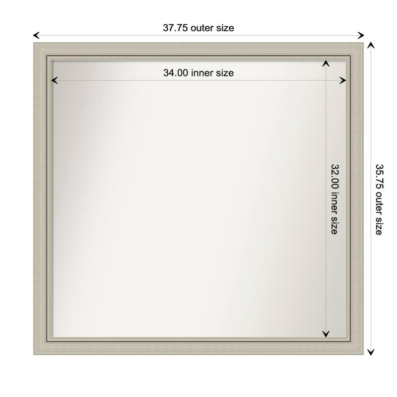 Romano Silver Narrow Framed Non-Beveled Custom Wall Mirror, Bathroom Vanity Mirror - Outer Size: 37.75 x 35.75
