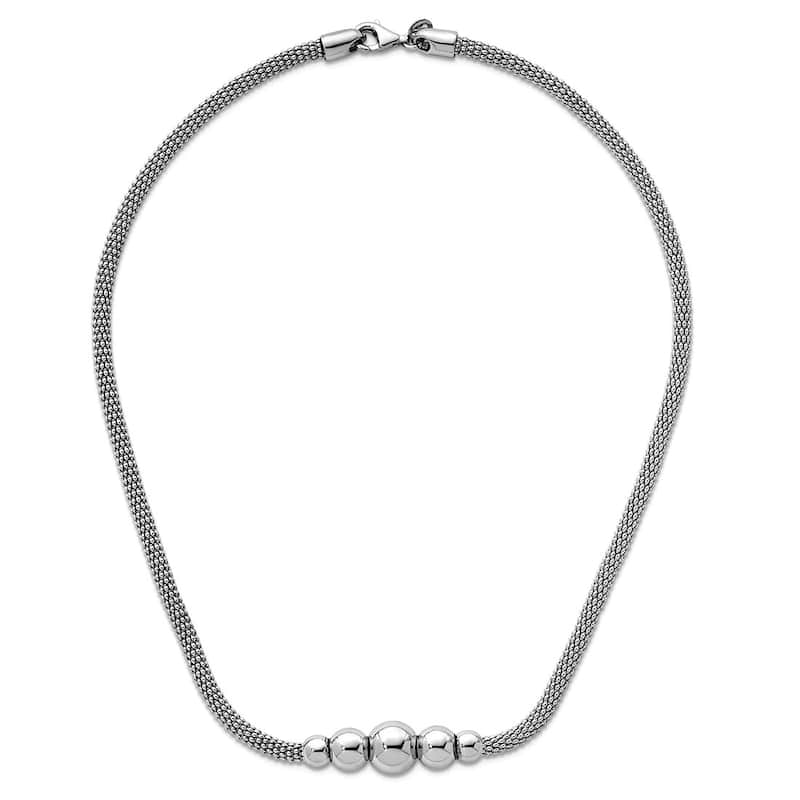 Curata 925 Sterling Silver Italian 16" 9.85mm Rhodium Plated Graduating Beads Popcorn Necklace