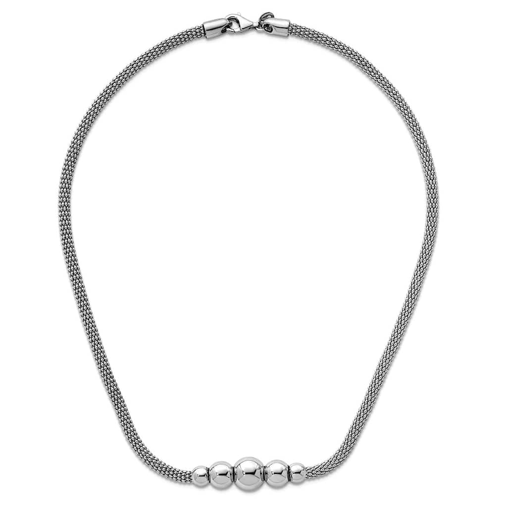 Curata 925 Sterling Silver Italian 16" 9.85mm Rhodium Plated Graduating Beads Popcorn Necklace