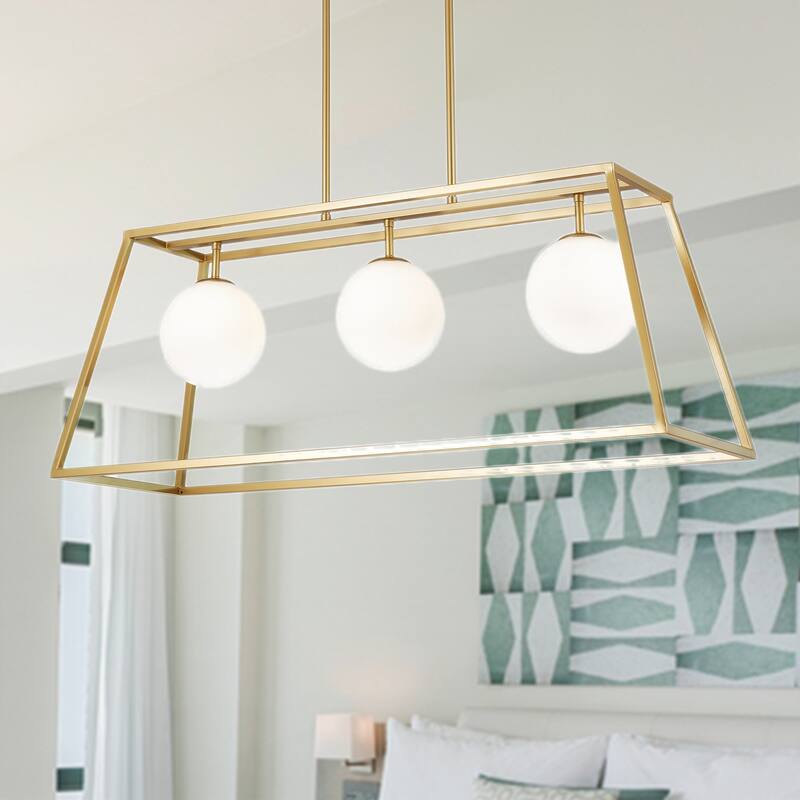 Sansan Gold 3-Light Modern Chandelier 35-Inch
