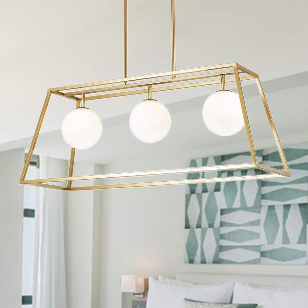 Sansan Gold 3-Light Modern Chandelier 35-Inch