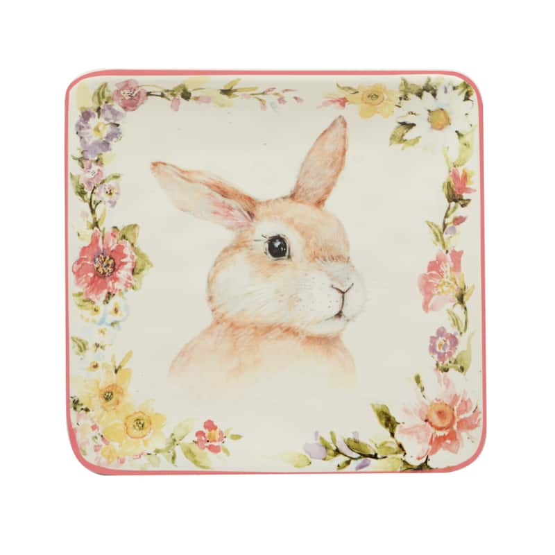 Certified International Easter Garden 6" Canape/Luncheon Plates, Set of 4 Assorted Designs - 6" x 6" x 0.75"