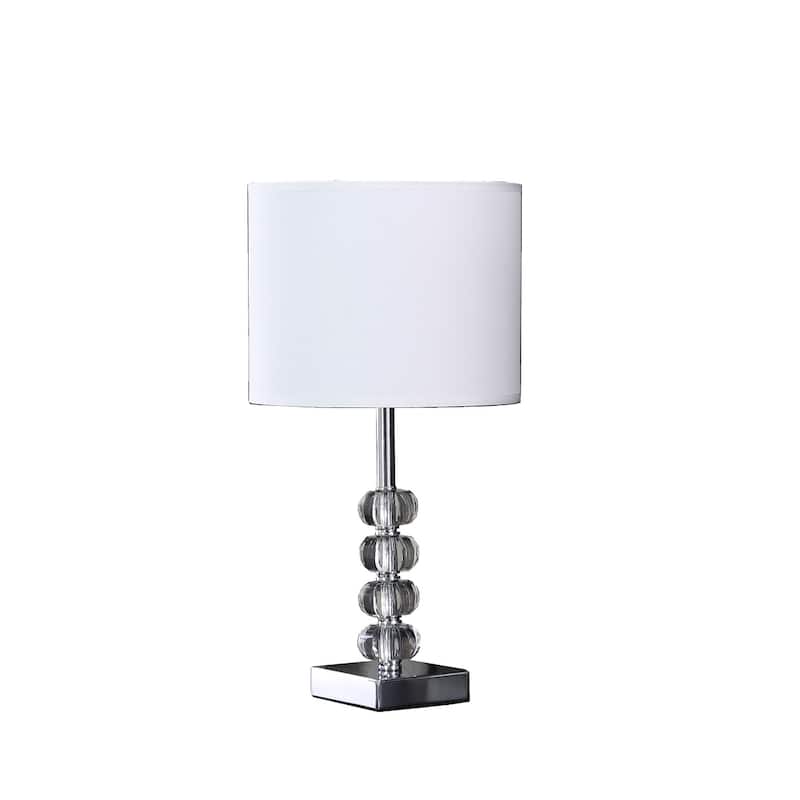 18-Inch Silver Metal and Glass Table Lamp with White Drum Shade - 9.50" x 9.50" x 17.75"