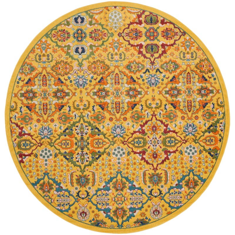 Nourison Allur Contemporary Boho Floral Medallion Area Rug - 7'10" x Round - Yellow/Multicolor